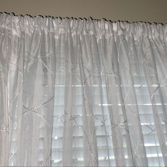 Semi sheer embroidered curtain panels white floor length 81.5”x52” - Picture 2 of 3